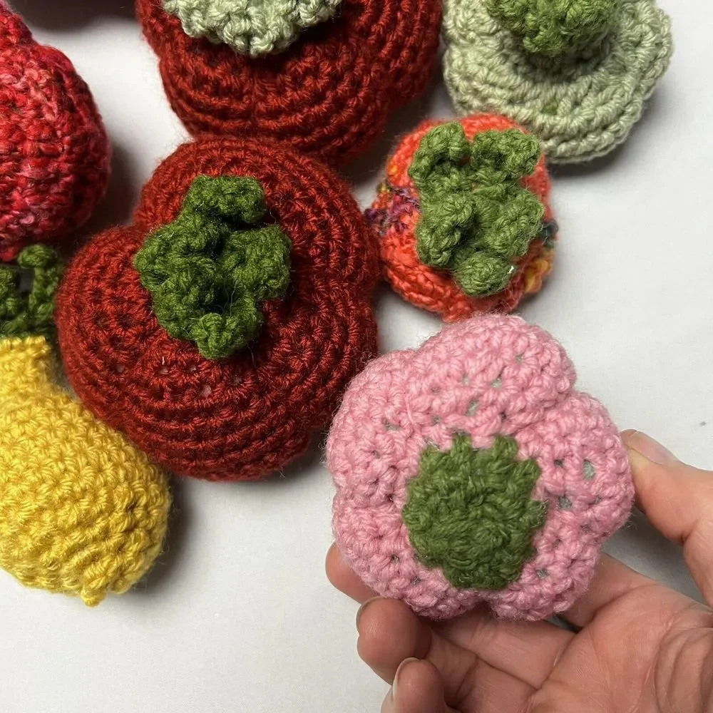 Crochet Fruit Vegetables Hand Made Lot Of 9 Veggies Retro Granny Nostalgic‎